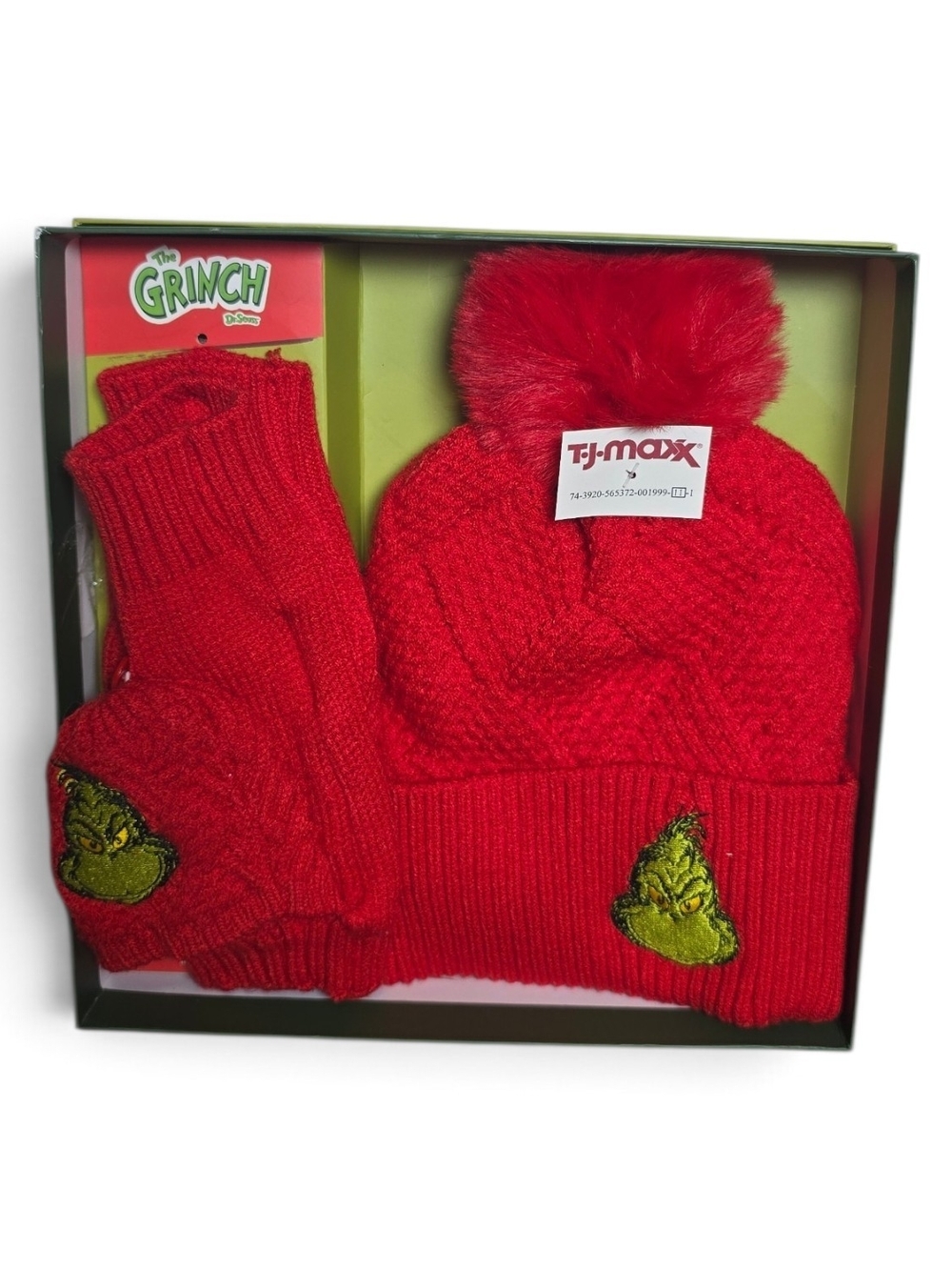 Seuss The Grinch Women's Hat & Mitten Gift Set NWT